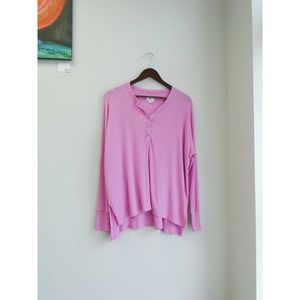 Aerie Offline Lighweight Ribbed Barbie Pink Henley Size M